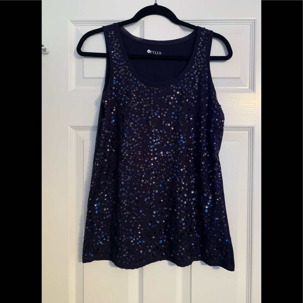 Stylus Navy Blue Sequin Tank Top Medium